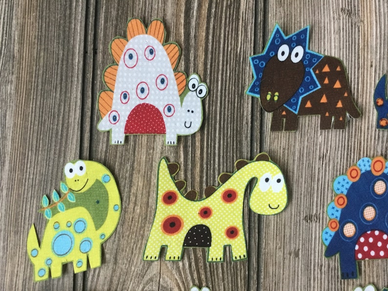 15 Whimsical Dinosaur Iron-On Cotton Fabric Appliques for DIY Embroidery and Slow-Stitching Projects Kids Clothing, Children Room Decoration image 2