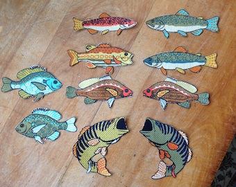 10 Painted Fish Iron-On Cotton Fabric Appliques For DIY Projects