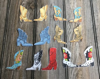 13 Cowgirl Boots Iron-On Cotton Fabric Appliques - Just Peel and Iron