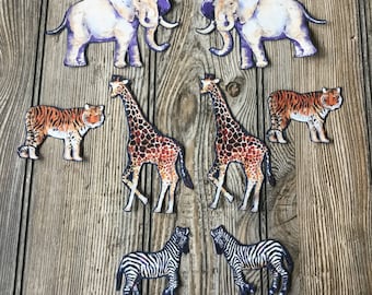 8 Piece Elephant, Giraffe, Zebra and Tiger Animal Iron-On Cotton Fabric Appliques For DIY Projects