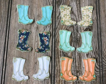 12 Garden Rain Boots Iron-On Cotton Fabric Appliques - Just Peel and Iron