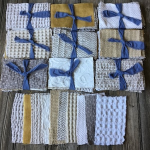 10 Waffle Cotton Fabric Scrap Pieces 4&quot;x 6&quot; for Craft Journaling, Slow stitching, Fabric Collage and more