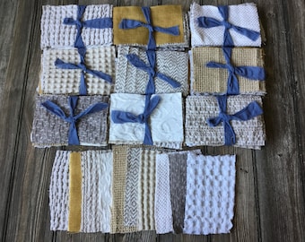 10 Waffle Cotton Fabric Scrap Pieces 4"x 6" for Craft Journaling, Slow stitching, Fabric Collage and more