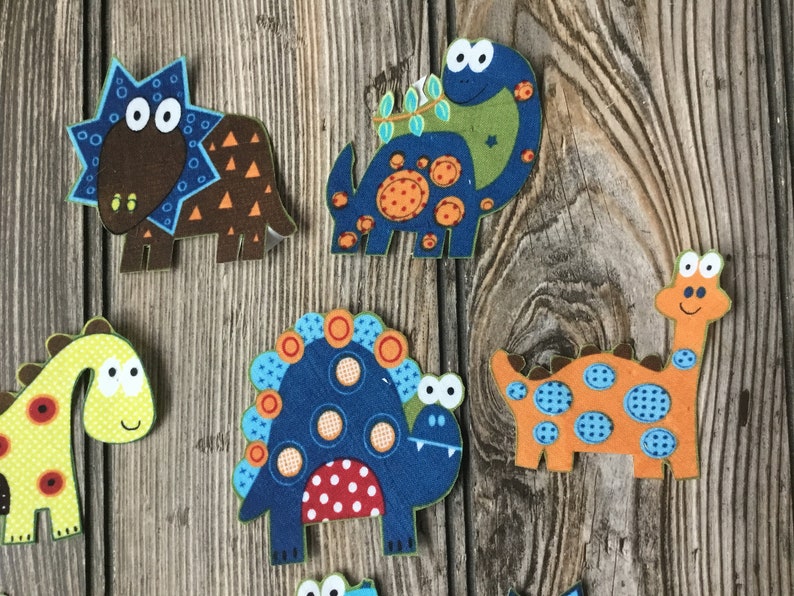 15 Whimsical Dinosaur Iron-On Cotton Fabric Appliques for DIY Embroidery and Slow-Stitching Projects Kids Clothing, Children Room Decoration image 3