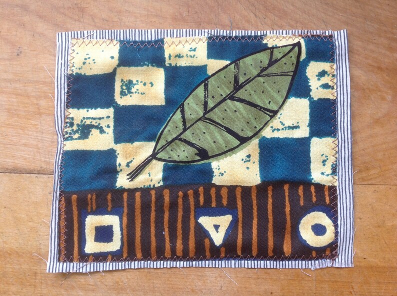 Leaf With Checker Pattern Background Cotton Applique for Sew-on Project ...