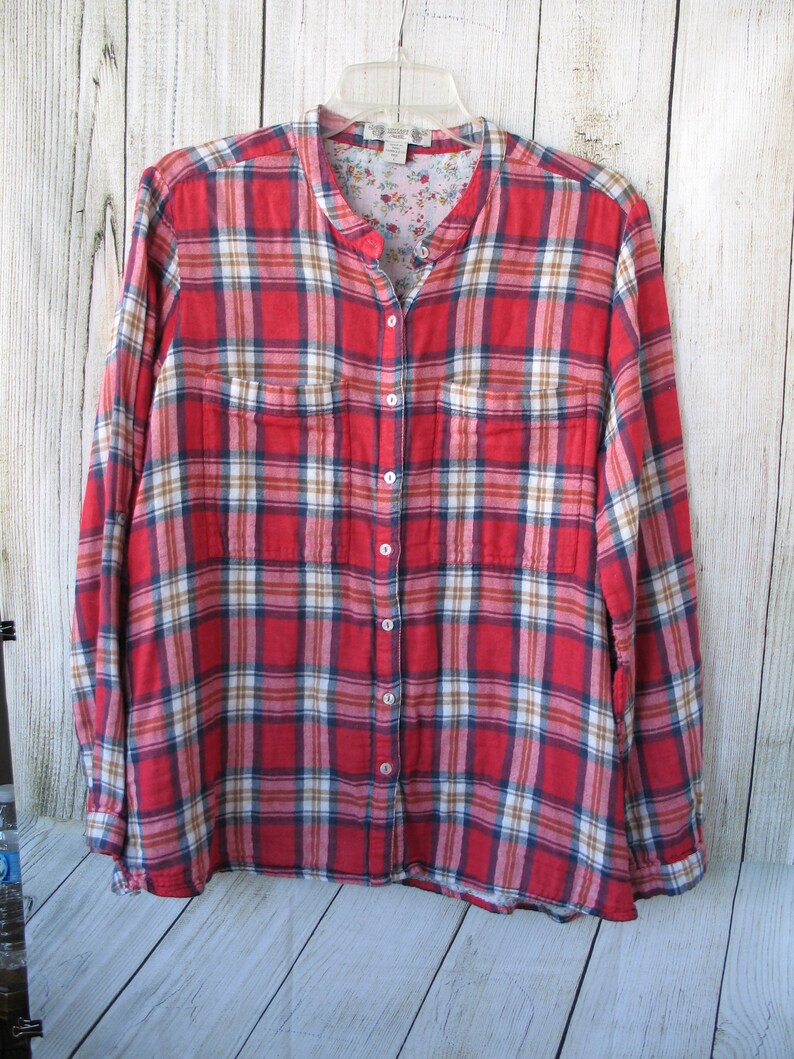 Upcycled Women's Distressed Red Plaid Flannel Shirt with | Etsy