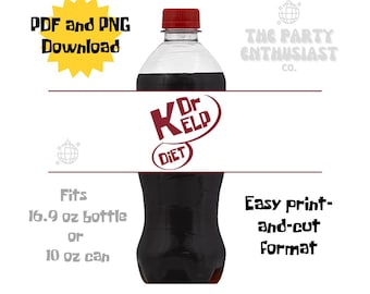 Diet Dr. Kelp Under the Sea Soda Label 16.9oz Bottle/10oz Can Size