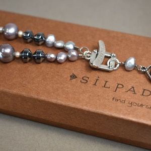 Silpada 925 Sterling Silver Necklace Hematite Glass Pearls Shell Toggle Grey Retired