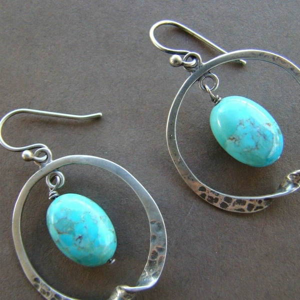 Silpada Sterling Silver Turquoise Hammered Twist Dangle Earrings Retired