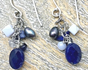 Orecchini Silpada in argento sterling 925 con pizzo blu, calcedonio e sodalite, set raro