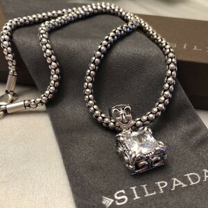 Silpada RARE 17” Popcorn Necklace and Uptown Cubic Zirconia Pendant Retired