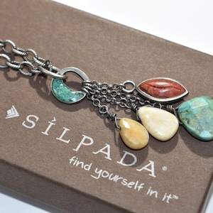 Silpada Sterling Silber Halskette Türkis, Koralle, Achat, Flussstein