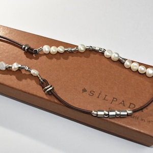 Silpada 925 Sterling Silber Perle Braun Leder Halskette Niedlich