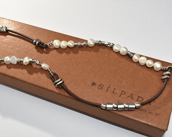 Silpada 925 Sterling Silver Pearl Brown Leather Necklace Cute