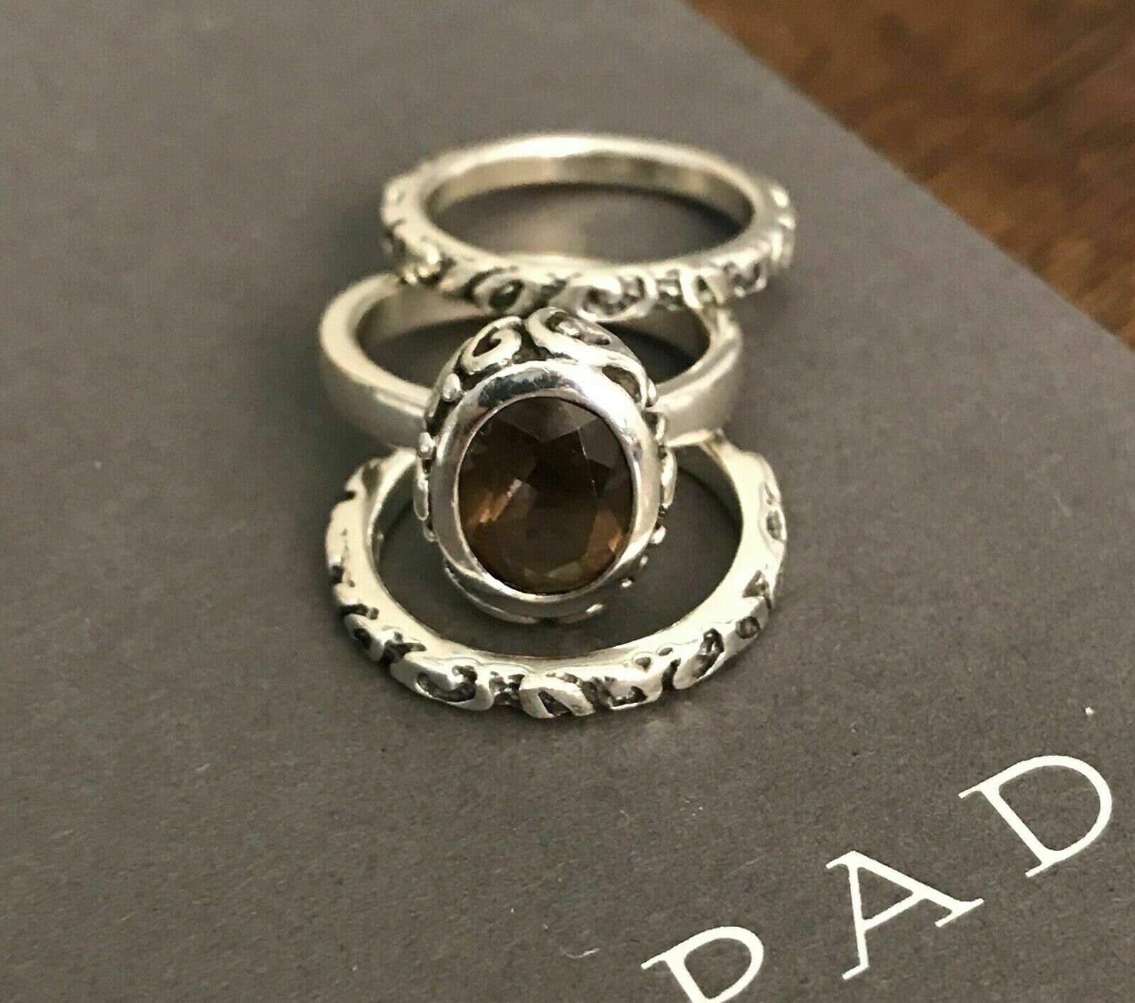 Silpada 925 Sterling Silver Smoky Quartz Scroll 3 Stacking Ring