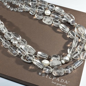 Silpada Sterling Silber, Quarz, Perle, Achat &quot;weiße Hitze&quot; Halskette im Ruhestand