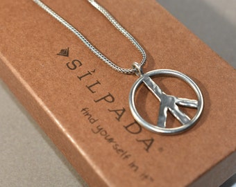 Silpada Sterling Silver Peace Sign Pendant Wheat Chain Link Necklace Retired 925