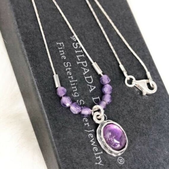 N1282 Silpada Retired Sterling Silver Amethyst Ne… - image 1