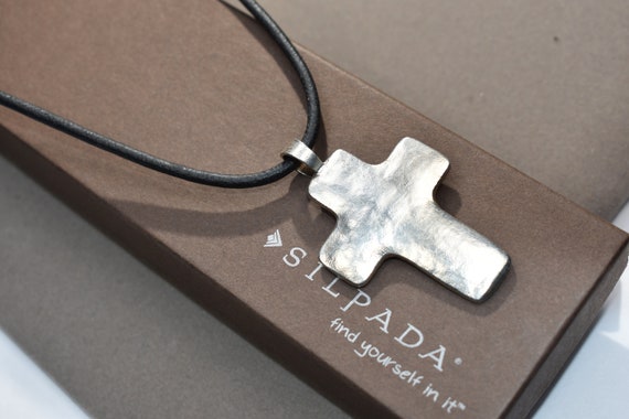 Silpada Retired Cross Pendant On Leather Necklace - image 2