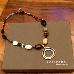 Silpada 925 Sterling Silver Brass Pearl Shell Horn Pendant Necklace N1787