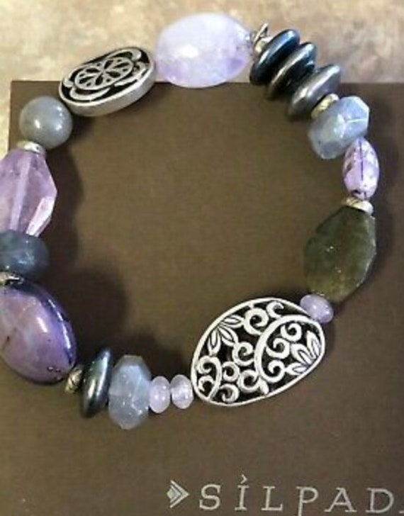 Silpada Sterling Silver Stretch Bracelet: Amethyst, Pearl  display picture 1