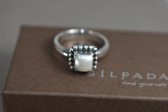 Silpada Size 6 Sterling Silver Button Frame Pearl… - image 10