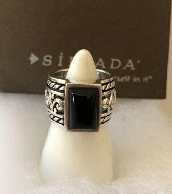 SILPADA 925 Sterling Silver Black Onyx Filigree Scroll Band