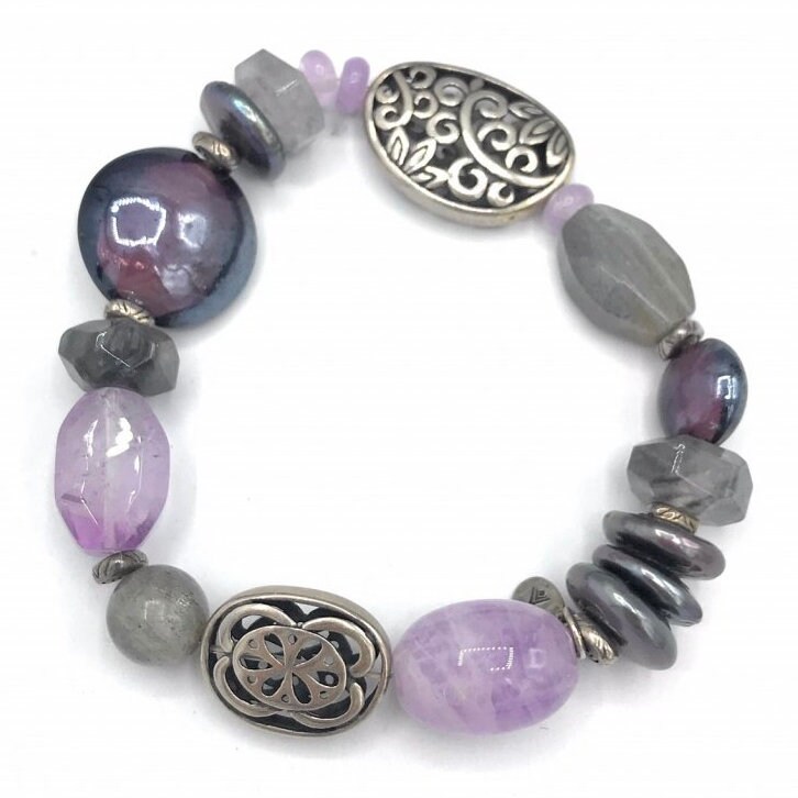 Silpada Sterling Silver Stretch Bracelet: Amethyst, Pearl  display picture 1