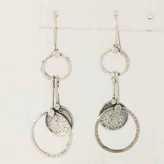 Silpada Circle Disk Dangle Drop Hammered Oxidized… - image 1