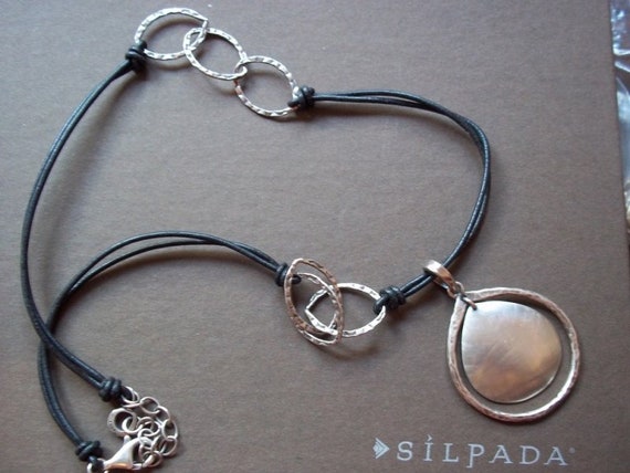 Silpada Sterling Silver Leather Disc Necklace Ret… - image 1