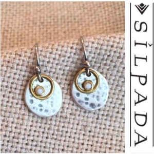 Silpada Sterling Silver Bronze River Shell Dangle Earrings Rare Retired 925