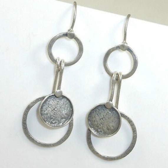 Silpada Circle Disk Dangle Drop Hammered Oxidized… - image 3