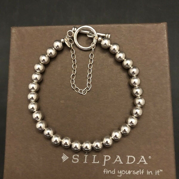 Silpada 925 Sterling Silver 6mm Ball Bead Toggle Safety Chain Bracelet  B0059