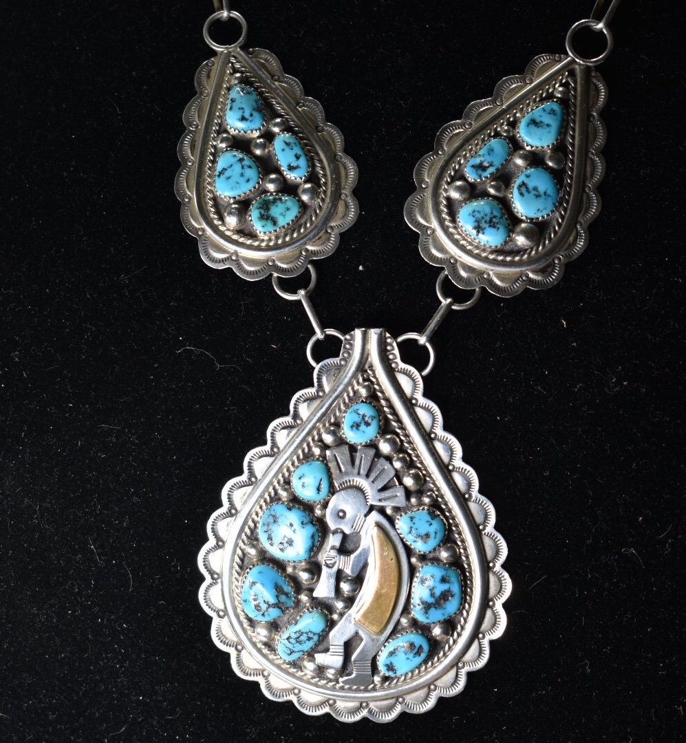 Tommy Moore Navajo Sterling Silver 12K Gold Filled Kingman Turquoise ...