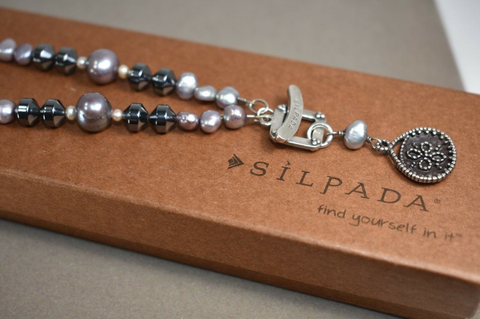 Silpada Sterling Silver Necklace Hematite Glass Pearls Shell