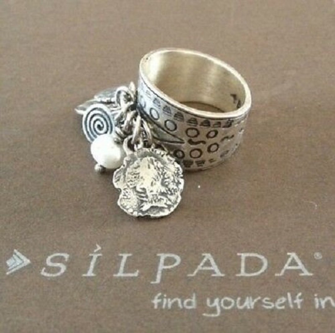 Silpada Pearl Charm Ring: Sterling Silver Wide Band, Size