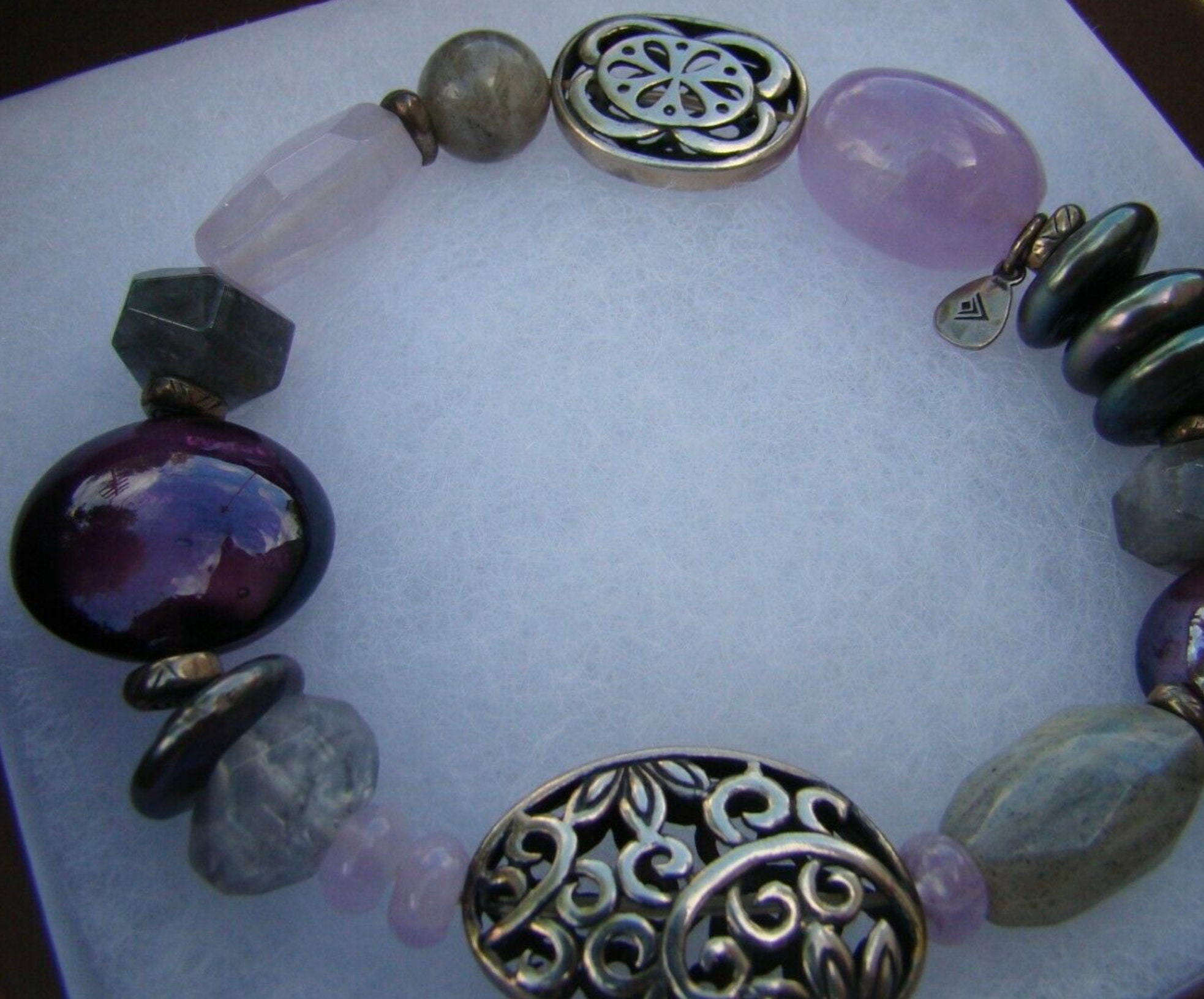 Silpada Sterling Silver Stretch Bracelet: Amethyst, Pearl  display picture 1