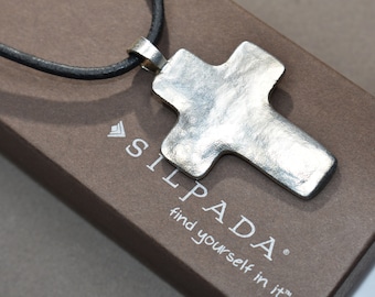 Silpada Retired 925 Sterling Silver Cross Pendant On Black Leather Necklace