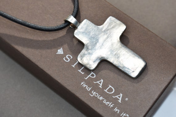 Silpada Retired Cross Pendant On Leather Necklace - image 1