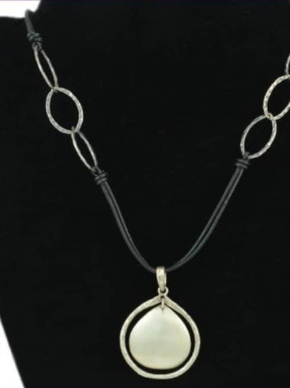 Silpada Sterling Silver Leather Disc Necklace Ret… - image 3