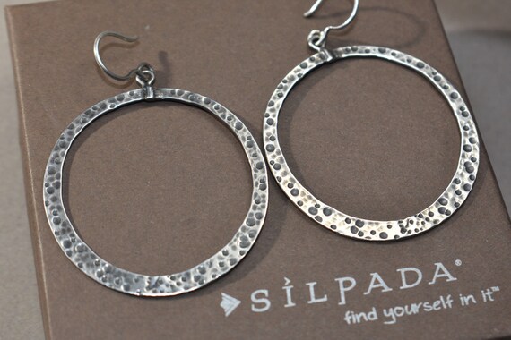 SILPADA .925 Sterling Silver Textured Large Hoop Earrings View 2