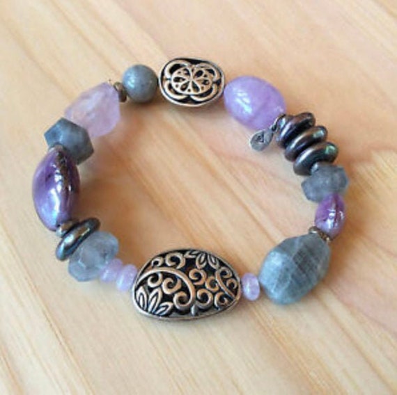 Silpada Sterling Silver Stretch Bracelet: Amethyst, Pearl  display picture 1
