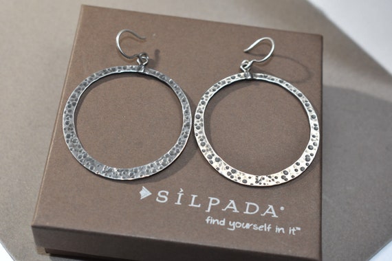 SILPADA .925 Sterling Silver Textured Large Hoop Earrings View 3