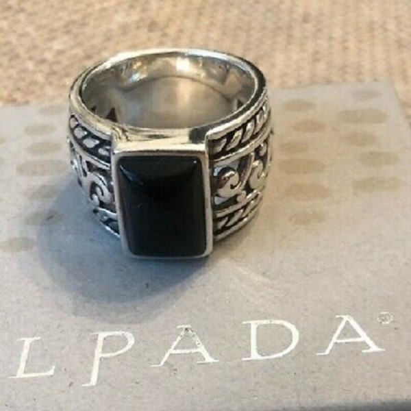 SILPADA 925 Sterling Silver Black Onyx Scroll Wide Band Ring HTF Size 7 R1096