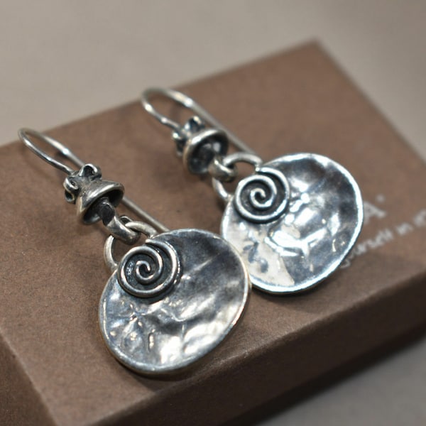 Silpada Hammered Oxidized 925 Sterling Oval Swirl Design Earrings Dangle Drop