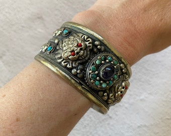 ヴィンテージ 中国龍頭 スターリングシルバー メッキ バングル