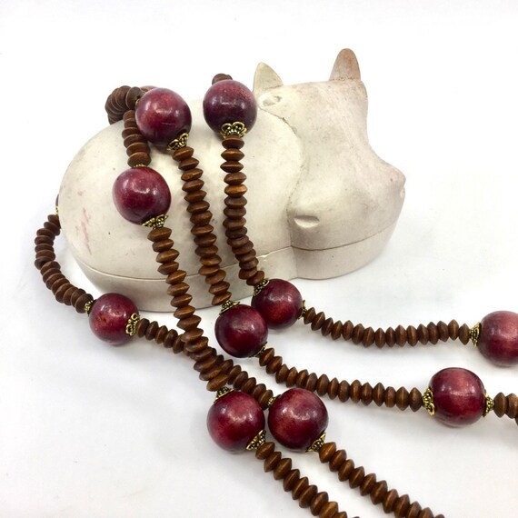 Large Wooden Bead Necklace Vintage Timber Beads B… Gem