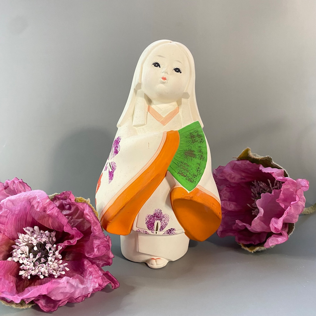 Vintage Japanese Figurine Japanese Clay Doll Girl in Kimono Woman in