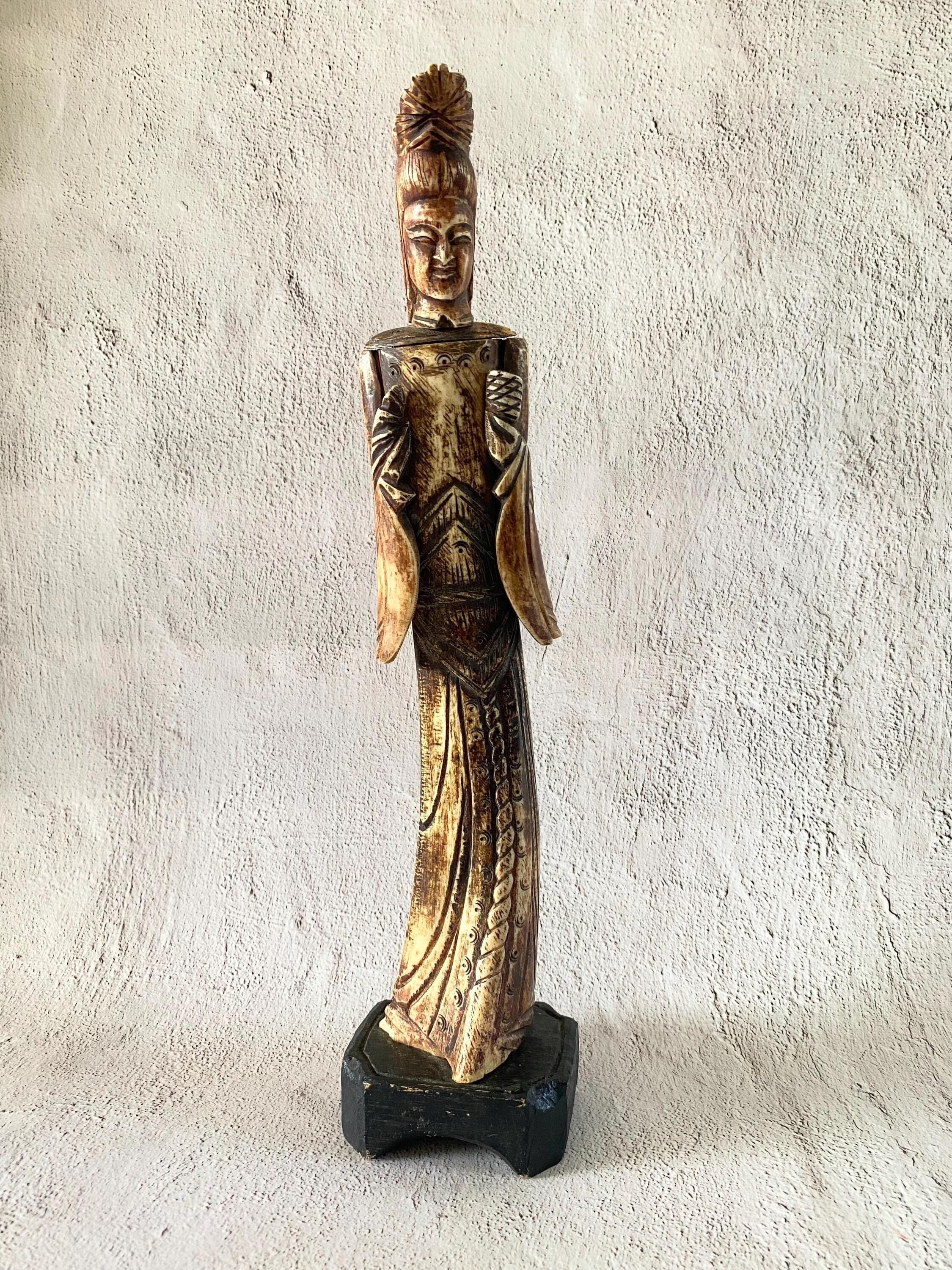 古い中国の手彫りの骨の高貴な置物 - アジア美術 - 高さ35 cmの骨の