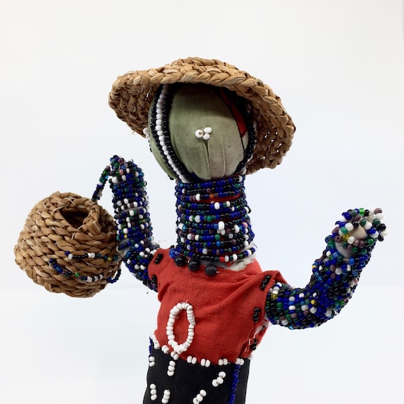 ヴィンテージ ンデベレ ビーズ ズールー 布人形 - 美しい伝統的な